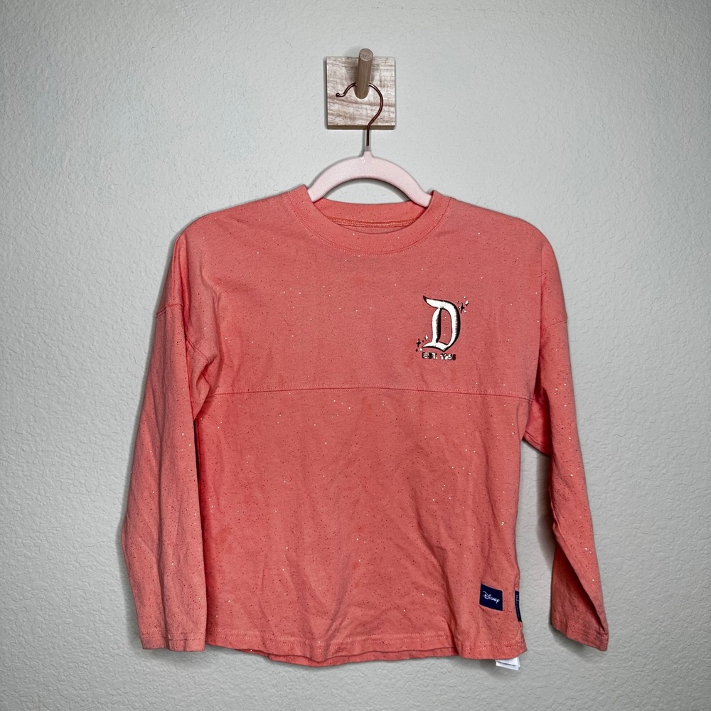Disney Spirit Jersey Disneyland‎ Resort Coral Pink Gold Glitter Kids Medium 7/8